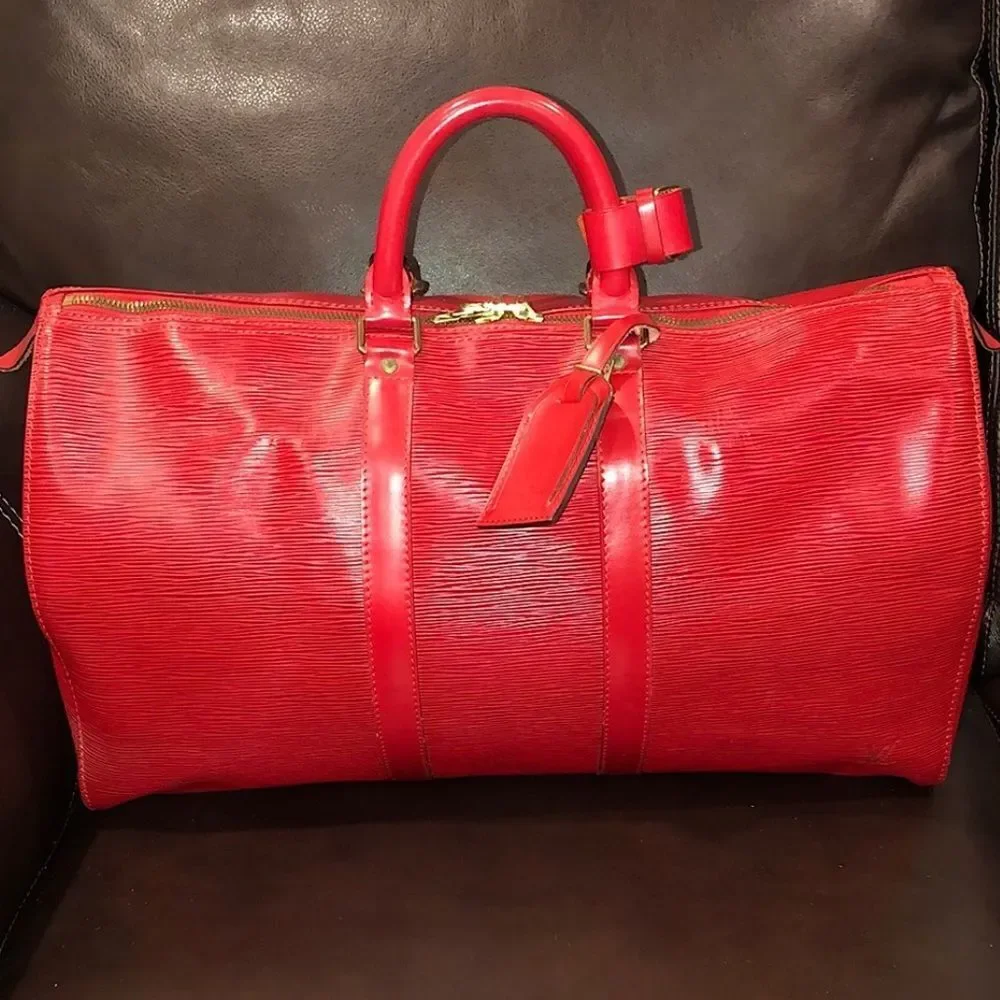 LOUIS VUITTON Red Epi Keepall Travel Weekend Duffle Bag LV 45 VI0925